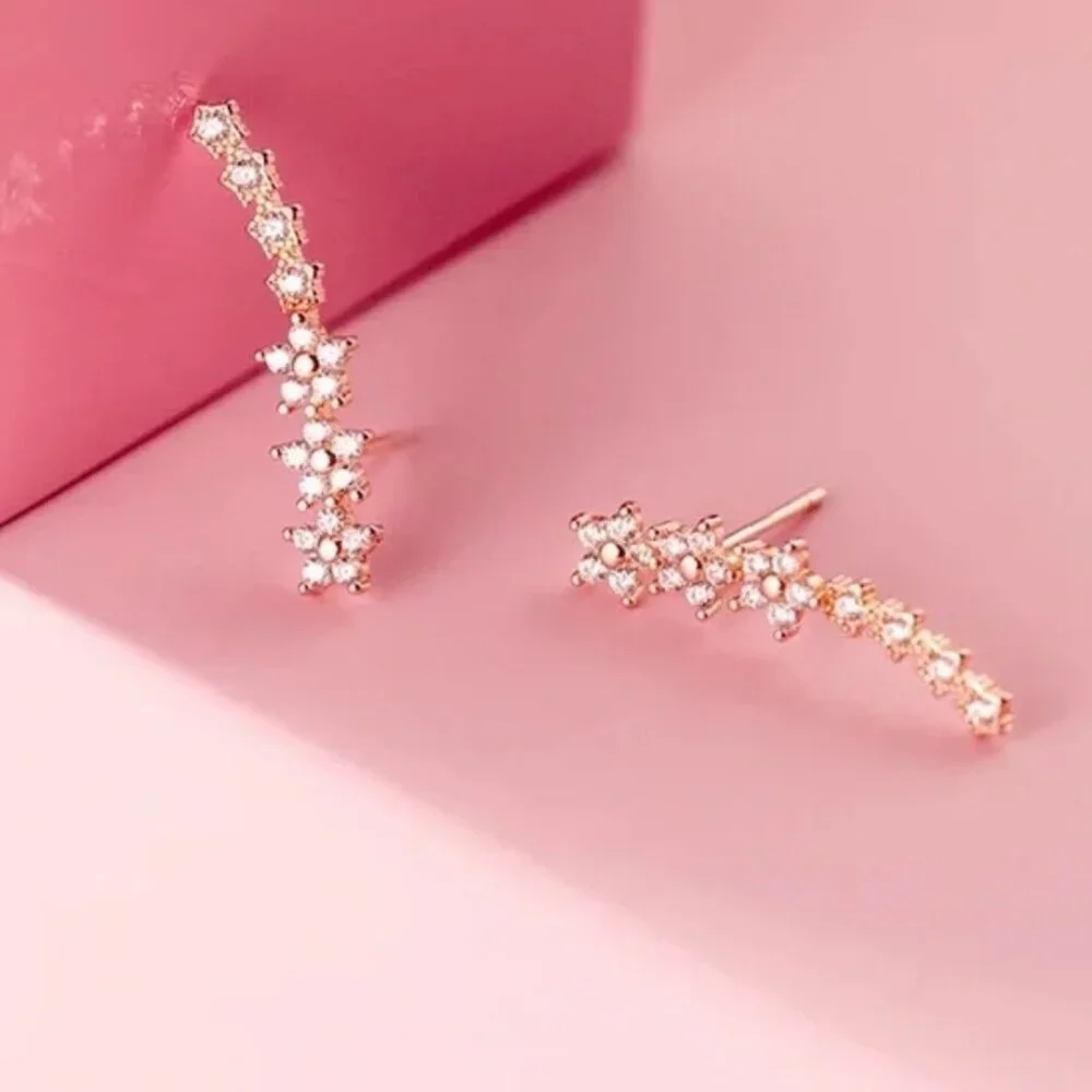 Elegant Gold Cherry Blossom Diamond Climber Earrings